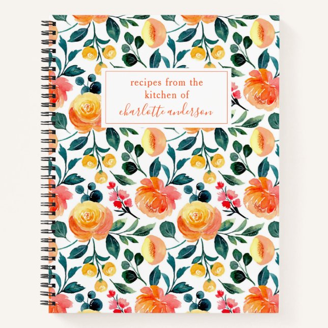 Personalised Recipe Floral Home Cook Food Fruit Notebook (Front)