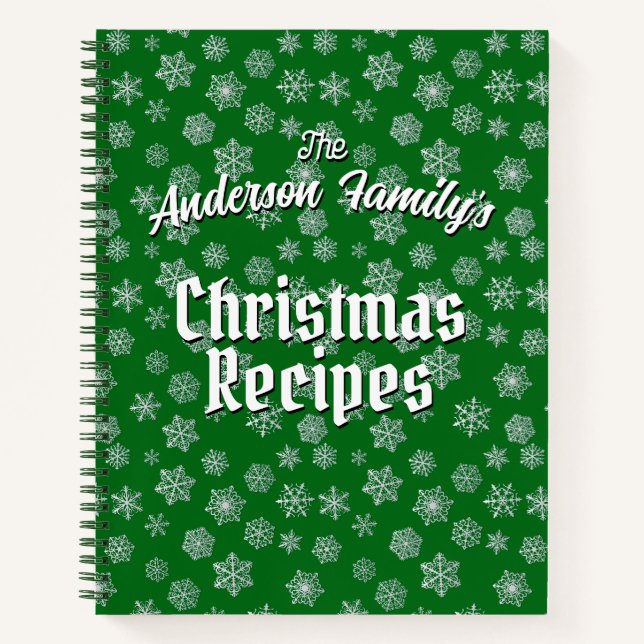 Personalised Recipe Green Snowflake Pattern Notebook (Front)