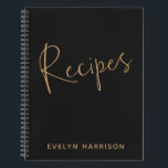 Personalised Recipe Journal in Black and Gold<br><div class="desc">This stylish blank recipe journal has a modern minimalist style with gold text on a black background. Personalise it with your name. Great gift idea.</div>