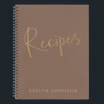 Personalised Recipe Journal in Mocha Brown Gold<br><div class="desc">Stay organised in style with this personalised recipe journal in mocha brown and golden text. This chic journal allows you to add your name for a custom touch. Inside, you'll find plenty of recipe pages to fill out, making it the perfect gift for home cooks, bakers, or anyone who loves...</div>