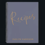 Personalised Recipe Journal in Slate Blue Gold<br><div class="desc">Stay organised in style with this personalised recipe journal in slate grey blue and golden text. This chic journal allows you to add your name for a custom touch. Inside, you'll find plenty of recipe pages to fill out, making it the perfect gift for home cooks, bakers, or anyone who...</div>
