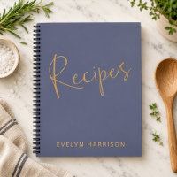 Personalised Recipe Journal in Slate Blue Gold