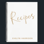 Personalised Recipe Journal in White and Gold<br><div class="desc">Stay organised in style with this personalised recipe journal in white and golden text. This chic journal allows you to add your name for a custom touch. Inside, you'll find plenty of recipe pages to fill out, making it the perfect gift for home cooks, bakers, or anyone who loves to...</div>