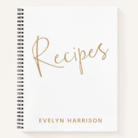 Personalised Recipe Journal in White and Gold