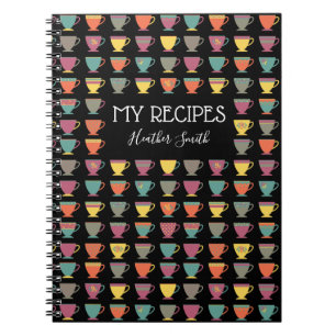 Personalised recipe notebook, colourful tea cups notebook
