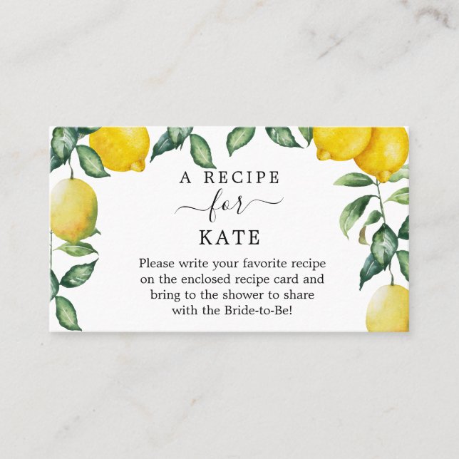 Personalised Recipe request Bridal Shower Lemons Business Card (Front)