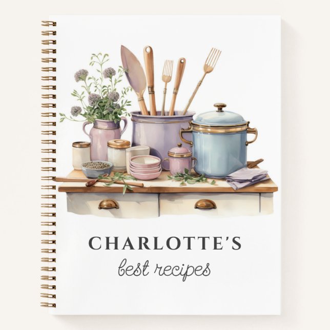 Personalised Recipes Cooking Pots Pans Utensils  Notebook (Front)