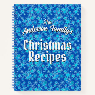 Personalised Recipes Geometric Snowflakes, Blue   Notebook