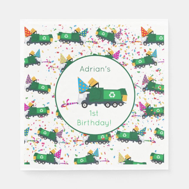 Personalised Recycling Garbage Truck Party Pattern Napkin (Front)