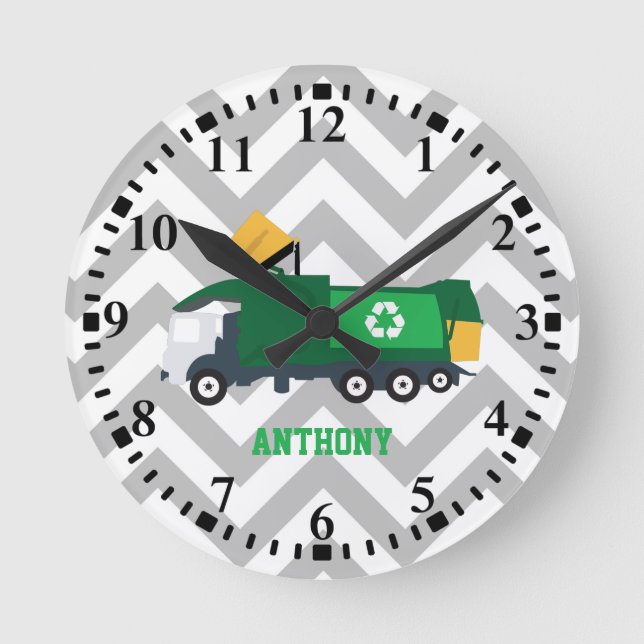 Personalised Recycling Garbage Truck Round Clock (Front)