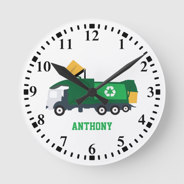 Personalised Recycling Garbage Truck Round Clock (Front)