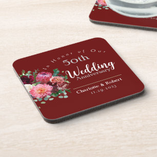 Personalised Red 50th Couples Wedding Anniversary Coaster