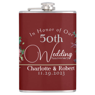 Personalised Red 50th Couples Wedding Anniversary Hip Flask