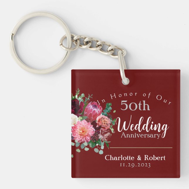 Personalised Red 50th Couples Wedding Anniversary  Key Ring (Front)