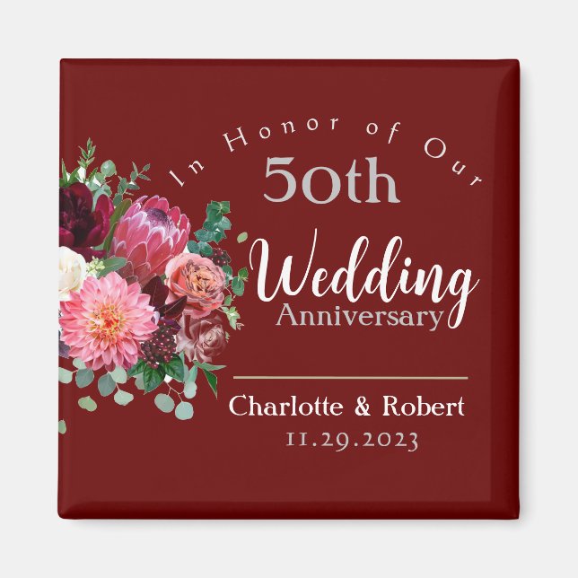 Personalised Red 50th Couples Wedding Anniversary  Magnet (Front)