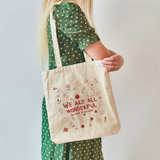 Personalised Red All Wonderful Doodle Coquette Tote Bag