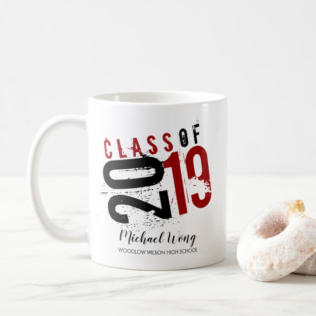 Personalised Red and Black Artistic Class of 2019 Coffee Mug (With Donut)