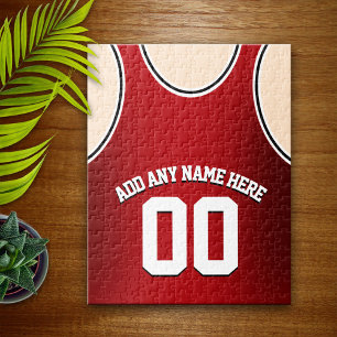 Personalised Red and Black Basketball Jersey Jigsaw Puzzle