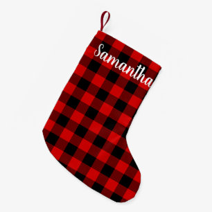 Personalised Red and Black Buffalo Check Small Christmas Stocking