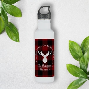 Personalised Red and Black Buffalo Plaid 710 Ml Water Bottle