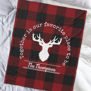 Personalised red and Black Buffalo Plaid Fleece Blanket