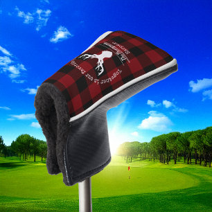 Personalised Red and Black Buffalo Plaid Golf Head Cover