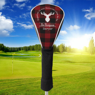 Personalised Red and Black Buffalo Plaid Golf Head Cover