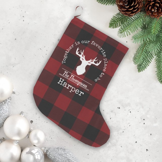 Personalised Red and Black Buffalo Plaid Large Christmas Stocking (Creator Uploaded)