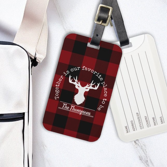 Personalised Red and Black Buffalo Plaid Luggage Tag (Creator Uploaded)