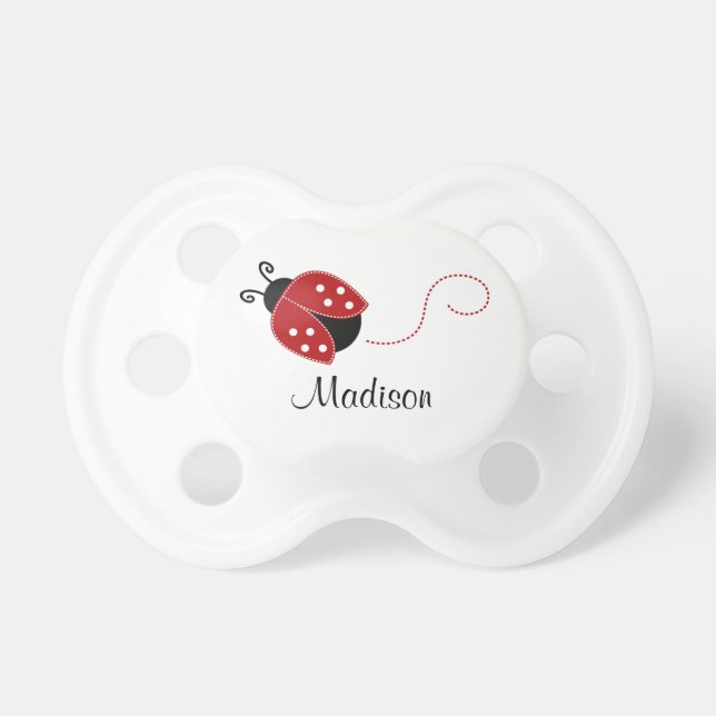 Personalised Red and Black Ladybug Dummy (Front)
