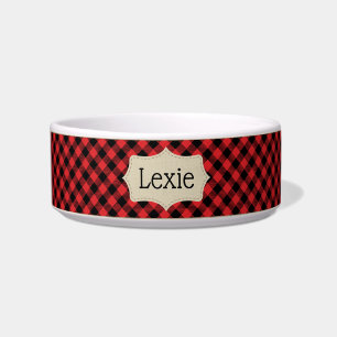 Personalised Red and Black Plaid Pet Bowl
