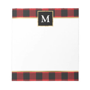Personalised Red and Black Plaid with Gold Notepad