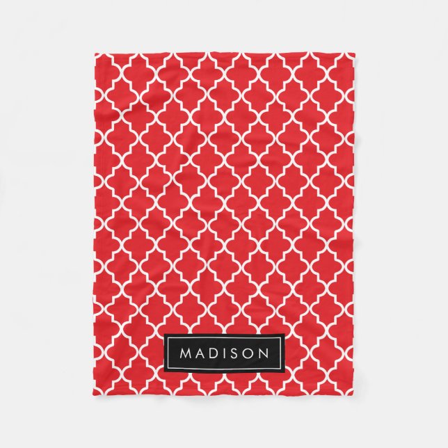 Personalised Red and Black Quatrefoil Fleece Blanket (Front)