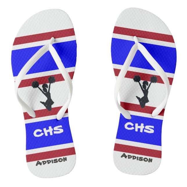 Personalised Red and Blue Cheerleader Flip Flops (Footbed)
