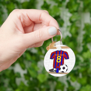 Personalised Red and Blue Football Soccer Jersey Key Ring