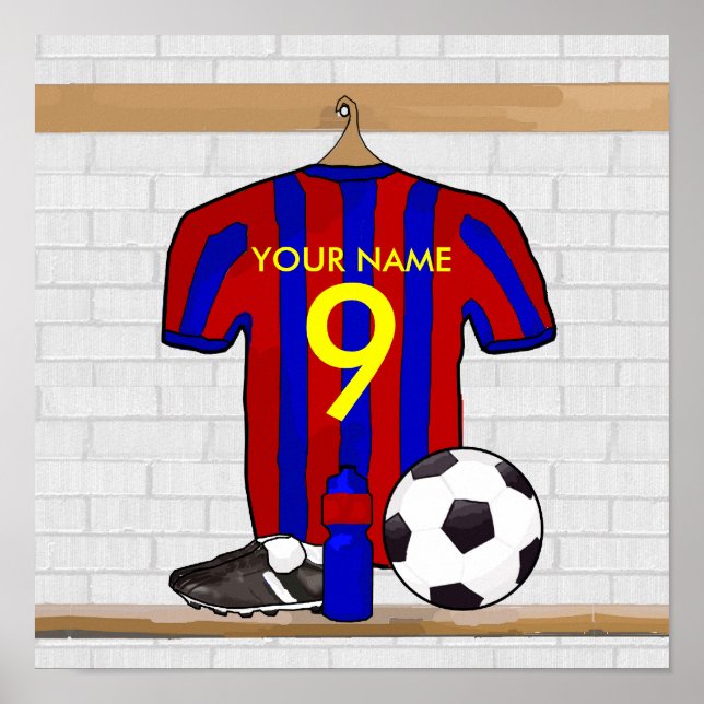 Personalised Red and Blue Football Soccer Jersey Poster (Front)