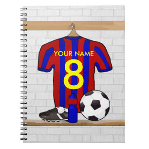 Personalised Red and Blue Football Soccer Jersey Spiral Notebook