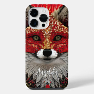 Personalised Red and Gold Abstract Fox iPhone 14 Pro Max Case