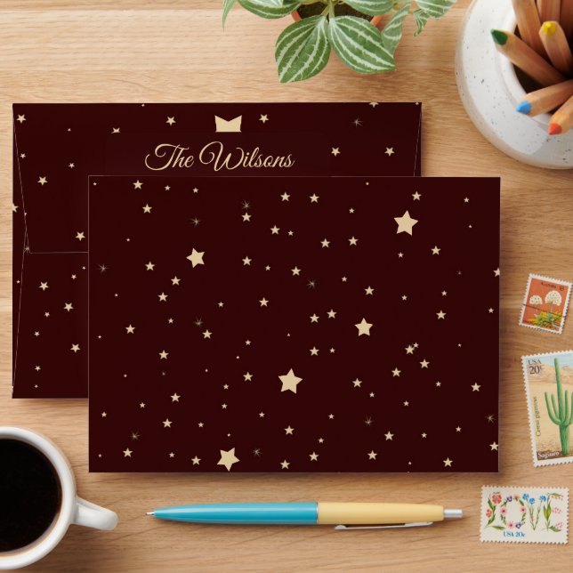 Personalised Red and Gold Starry Night Christmas Envelope (Desk)