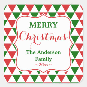 Personalised Red and Green Christmas Triangle Square Sticker