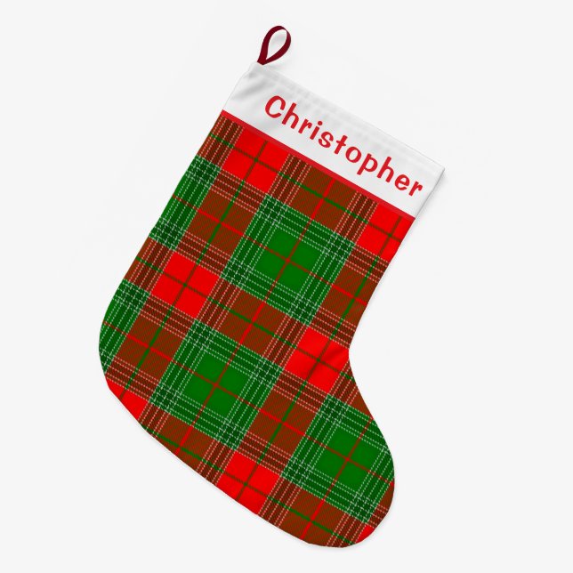Personalised Red and Green Plaid Large Christmas Stocking (Front (Hanging))