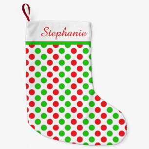 Personalised Red and Green Polka Dot  Christmas Small Christmas Stocking