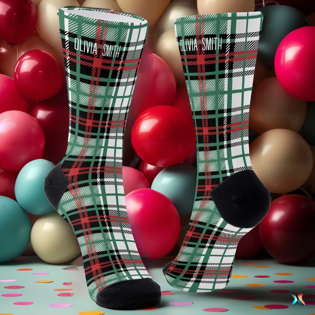 Personalised Red and Green Tartan Plaid Custom Socks (Creator Uploaded)