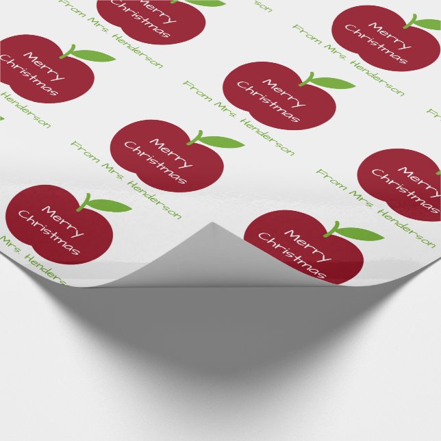 Personalised Red and Green Teacher's Apples Wrapping Paper (Corner)