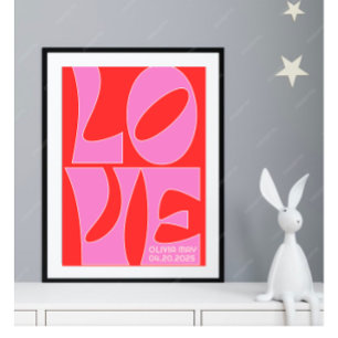 Personalised Red and Pink LOVE Nursery Poster