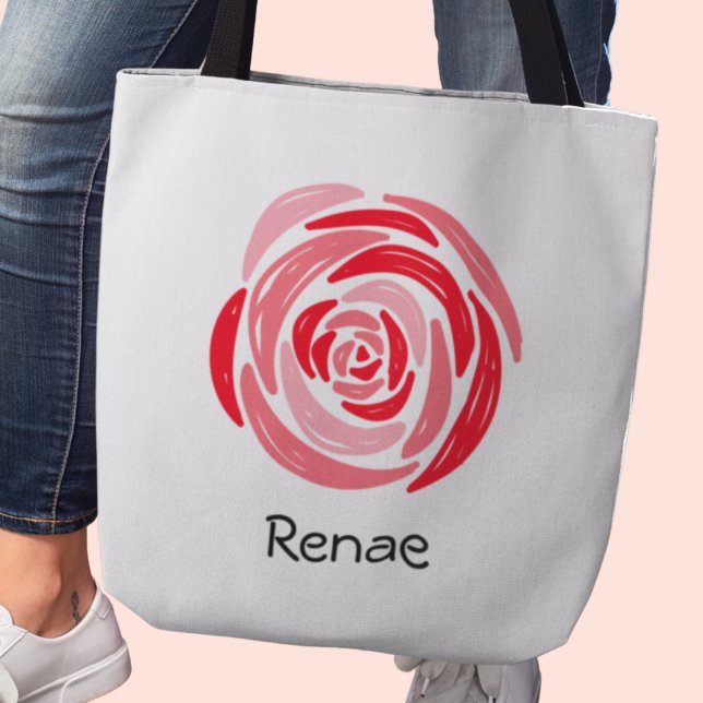 Personalised Red and Pink Rose Tote Bag (Customizable red rose tote bag)
