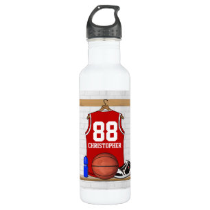 Personalised Red and White Basketball Jersey 710 Ml Water Bottle
