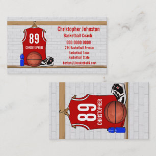 Personalised Red and White Basketball Jersey Business Card