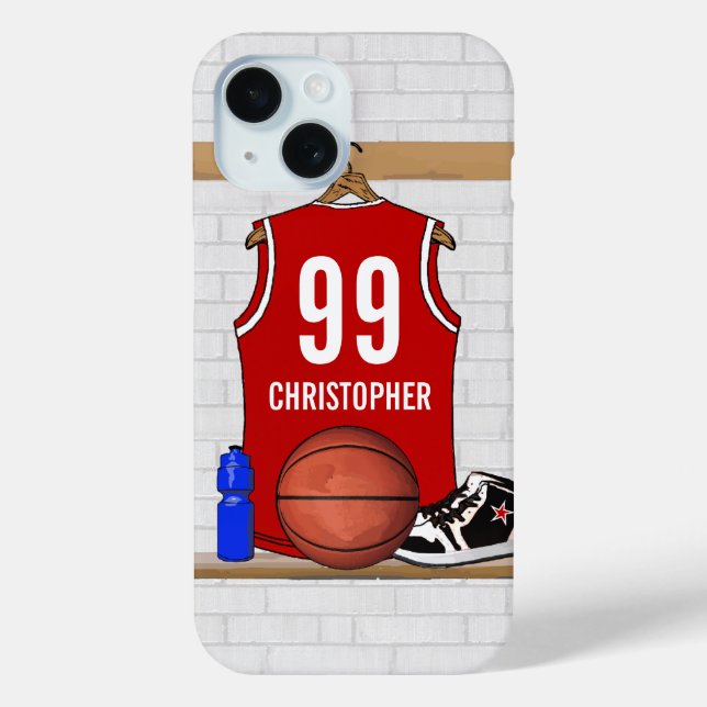 Personalised Red and White Basketball Jersey Case-Mate iPhone Case (Back)