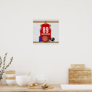 Personalised Red and White Basketball Jersey Poster